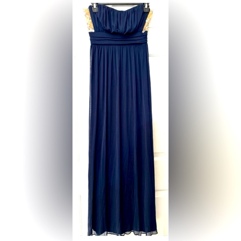 Jodi Kristopher Long Cocktail Formal Navy Blue Dress Size Medium 6-8